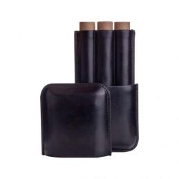 Cigar Case 3 Cigar Black Leather 7x3.5
